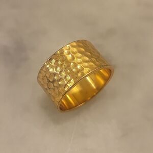 NWT Gorjana Sz 7 Camila Hammered 18kt Gold Cigar Band Thick Ring Layering Stack